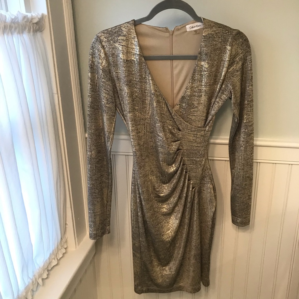 Calvin Klein Gold Metallic BodyCon Dress